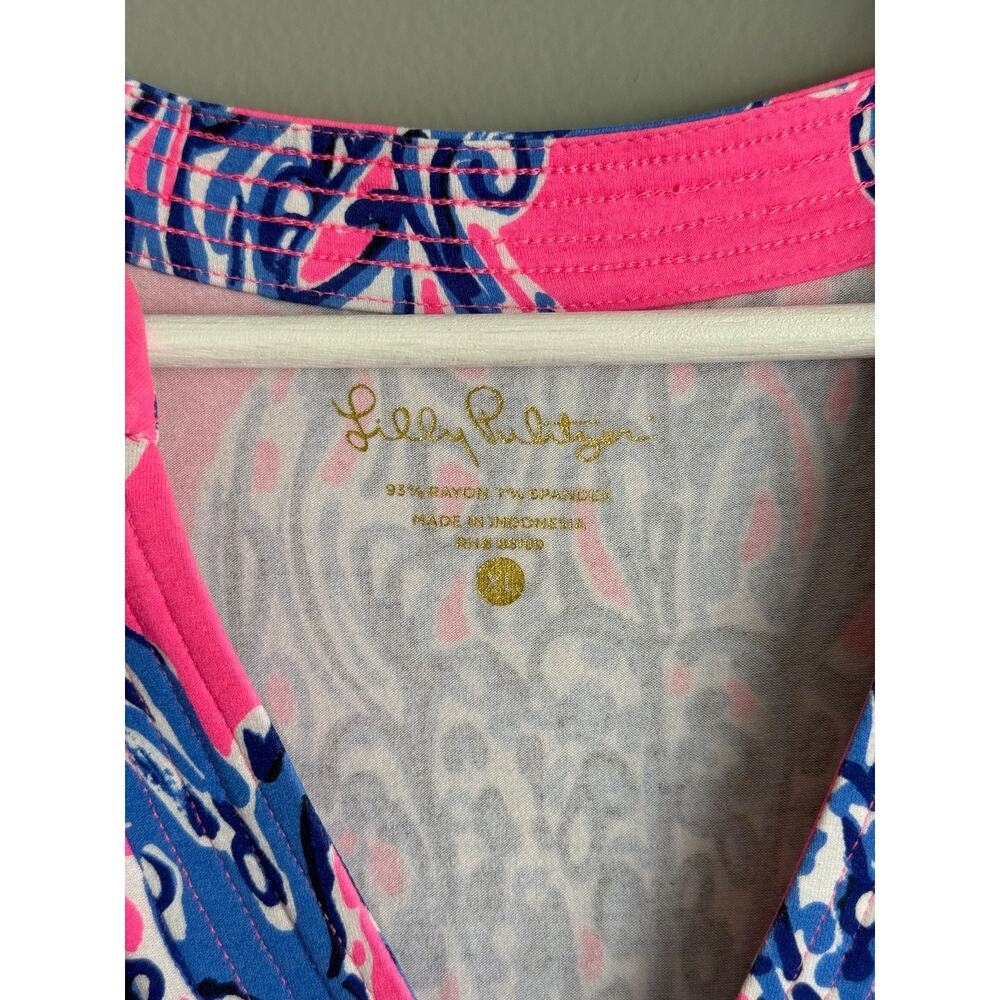 Lilly Pulitzer XL Pink Blue Jellyfish Print Tunic Top Preppy Coastal Resort - Picture 2 of 6